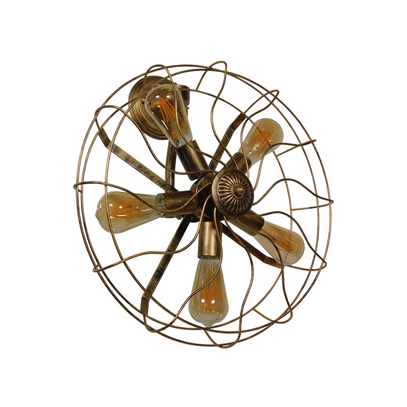 GLOBOSTAR® FAN 01381 Vintage Φωτιστικό Τοίχου - Απλίκα με Ντουί 5 x E27 AC 220-240V IP20 - Μπρούτζινο - Μ46 x Π22 x Υ46cm