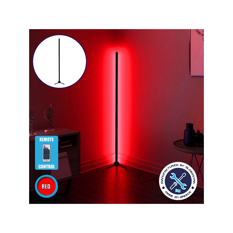 Μοντέρνο Minimal Επιδαπέδιο Μαύρο Φωτιστικό 100cm LED 16 Watt με Ασύρματο Χειριστήριο RF & Dimmer Κόκκινο GloboStar ALIEN Design