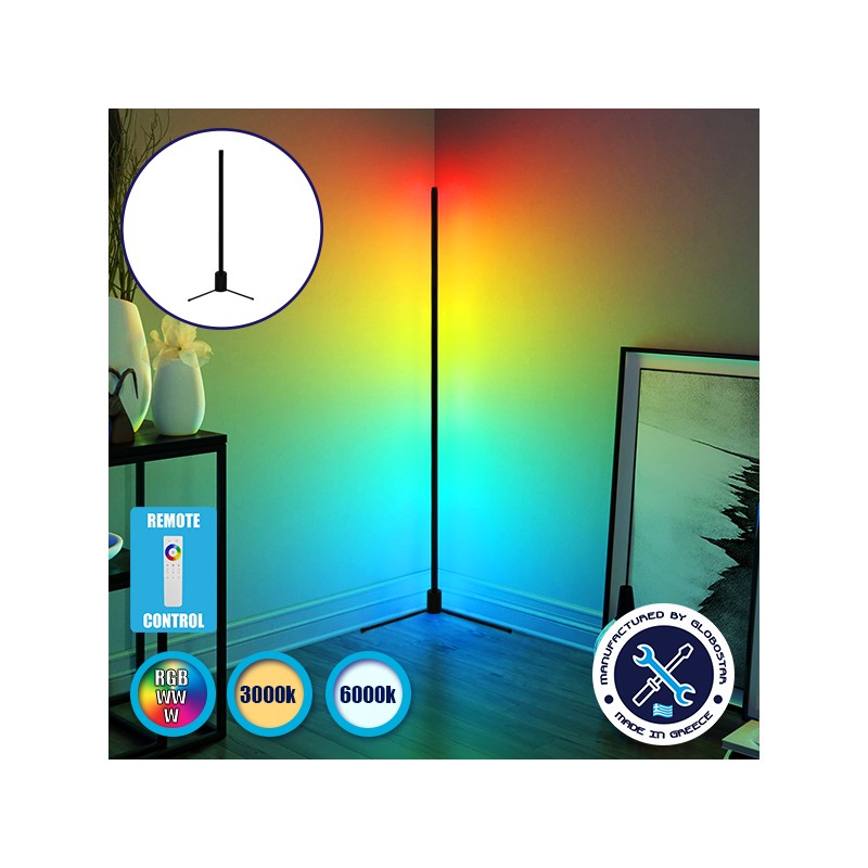 Μοντέρνο Minimal Επιδαπέδιο Μαύρο Φωτιστικό 100cm LED 20 Watt με Ασύρματο Χειριστήριο Αφής 2.4G RF & Dimmer RGBW+WW Πολύχρωμο - 