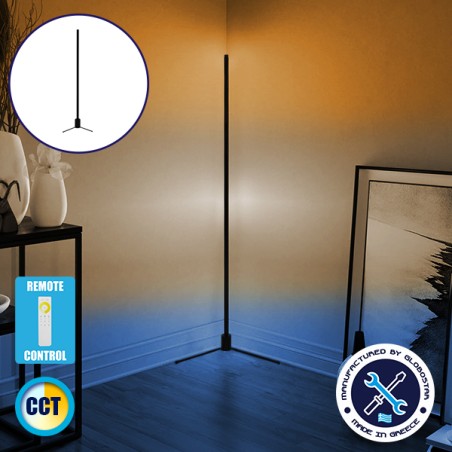 Μοντέρνο Minimal Επιδαπέδιο Μαύρο Φωτιστικό 150cm LED 24 Watt με Ασύρματο Χειριστήριο Αφής 2.4G RF & Dimmer CCT - Ψυχρό - Ημέρας