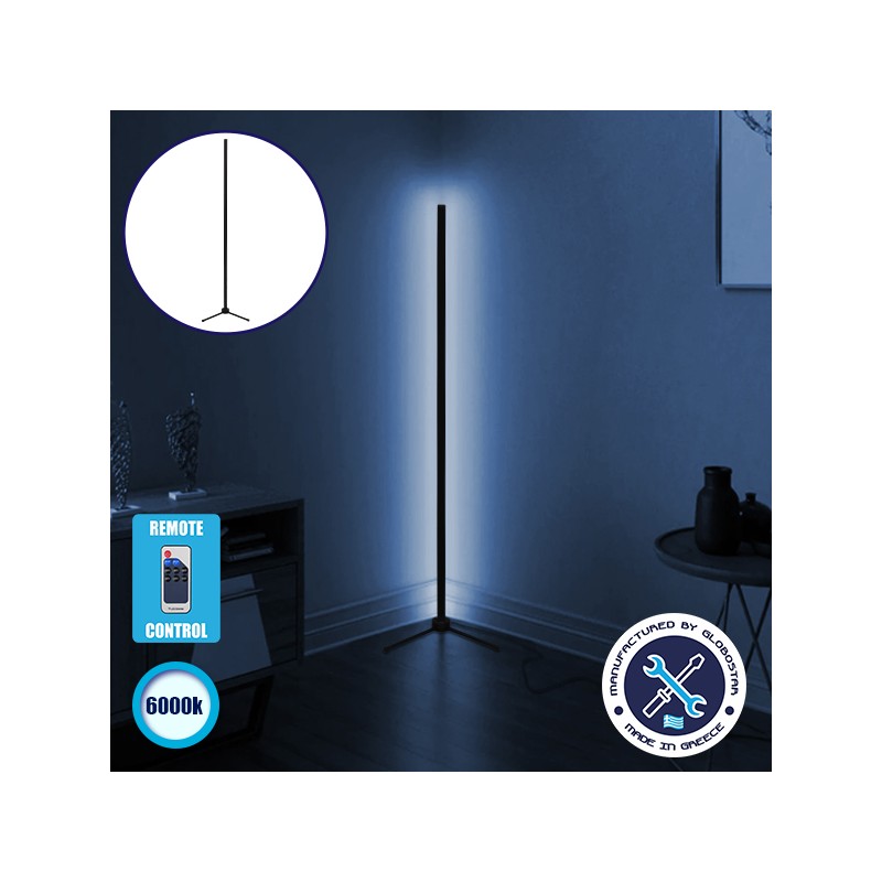 Μοντέρνο Minimal Επιδαπέδιο Μαύρο Φωτιστικό 200cm LED 32 Watt με Ασύρματο Χειριστήριο RF & Dimmer Ψυχρό Λευκό 6000k GloboStar AL