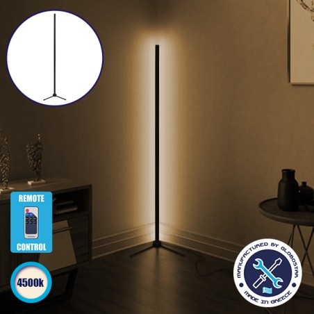Μοντέρνο Minimal Επιδαπέδιο Μαύρο Φωτιστικό 200cm LED 32 Watt με Ασύρματο Χειριστήριο RF & Dimmer Φυσικό Λευκό 4500k GloboStar A