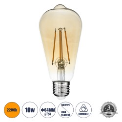 GLOBOSTAR® PEAR 99047 Λάμπα E27 ST64 LED 10W 900lm 360° AC 220-240V IP20 Ultra Θερμό Λευκό 2200K Dimmable - Long Filament Chip -