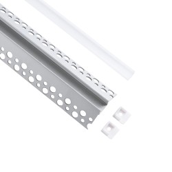 GLOBOSTAR® ALP-PLASTERIN GYPSO 70821-3M Χωνευτό Προφίλ Αλουμινίου Ειδικό για Εξωτερική Γωνία Γυψοσανίδας με Λευκό Γαλακτερό Πατη