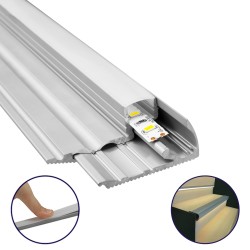 GLOBOSTAR® ALP-STEP-GRIP STAIR 70823-3M Επιφανειακό Προφίλ Αλουμινίου Ειδικό για Φωτισμό Σκαλοπατιού με Λευκό Γαλακτερό Πατητό Κ