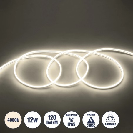 GLOBOSTAR® NEOVALE 70561 Ταινία Neon Flex LED 12W/m 960lm/m 120° DC 24V Αδιάβροχο IP65 120 x SMD2835 Chip/m Φυσικό Λευκό 4500K D
