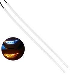GloboStar® 81725 Σετ 2 ΕΛΑΣΤΙΚΑ - FLEXIBLE DRL + FLASH TURN LIGHT LED CREE COB 60cm 12W 1800lm 360° DC 12V Αδιάβροχα IP65 Πορτοκ