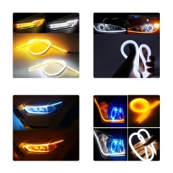 GloboStar® 81725 Σετ 2 ΕΛΑΣΤΙΚΑ - FLEXIBLE DRL + FLASH TURN LIGHT LED CREE COB 60cm 12W 1800lm 360° DC 12V Αδιάβροχα IP65 Πορτοκ