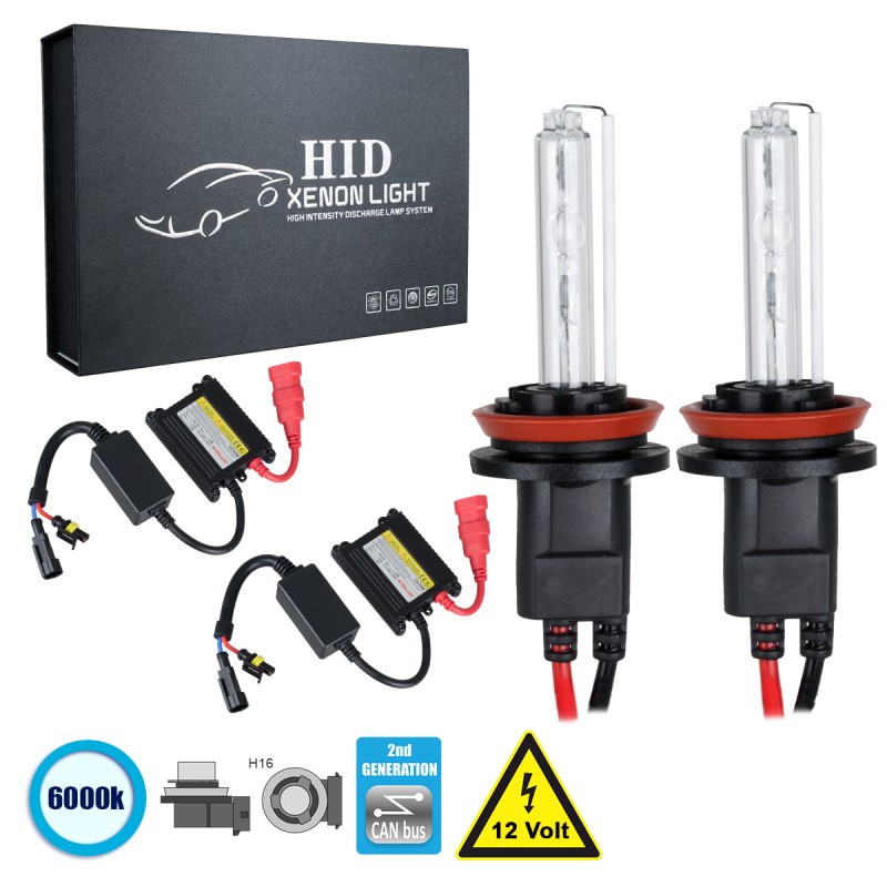 GloboStar® 84108 H16 CB Line KIT Βασικού Φωτισμού Αυτοκινήτου & Μοτοσυκλέτας 2nd Generation Can-Bus Series XENON 70W 6400lm DC 9