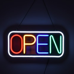 GloboStar® 85857 Φωτιστικό Ταμπέλα Φωτεινή Επιγραφή NEON LED Σήμανσης Animated Square OPEN 30W AC 230V με Διακόπτη On/Off και Ασ