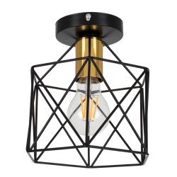 GLOBOSTAR® TRON 00792 Μοντέρνο Φωτιστικό Οροφής με Ντουί 1 x E27 AC 220-240V IP20 - Μαύρο & Χρυσό - Μ18 x Π18 x Υ19.5cm