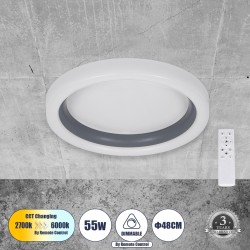 GLOBOSTAR® ARIANA 61036 Μοντέρνο Φωτιστικό Οροφής LED 55W 6376lm 120° AC 220-240V IP20 Ρυθμιζόμενο Λευκό CCT με Χειριστήριο από 