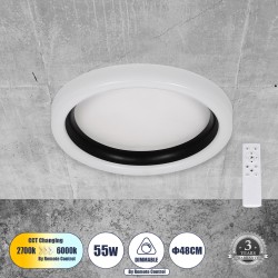 GLOBOSTAR® ARIANA 61034 Μοντέρνο Φωτιστικό Οροφής LED 55W 6376lm 120° AC 220-240V IP20 Ρυθμιζόμενο Λευκό CCT με Χειριστήριο από 