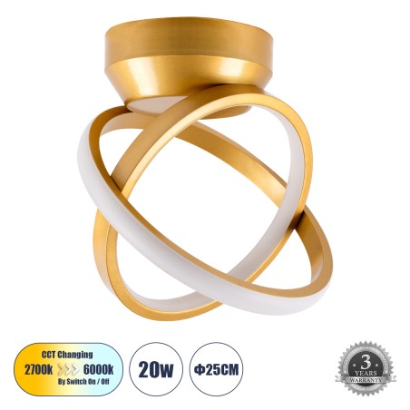 GLOBOSTAR® AMELIA 61054 Μοντέρνο Φωτιστικό Οροφής LED 20W 2400lm 300° AC 220-240V IP20 Ρυθμιζόμενο Λευκό CCT με On/Off 2700K/450