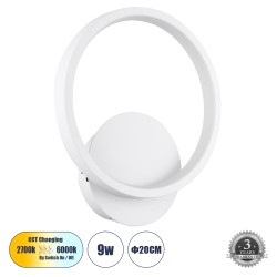 GLOBOSTAR® TED 61071 Μοντέρνο Φωτιστικό Τοίχου - Απλίκα LED 9W 1080lm 300° AC 220-240V IP20 Ρυθμιζόμενο Λευκό CCT με On/Off 2700