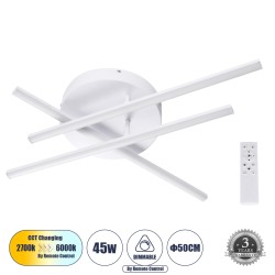GLOBOSTAR® DRACO 61094 Μοντέρνο Φωτιστικό Οροφής LED 45W 5535lm 120° AC 220-240V IP20 Ρυθμιζόμενο Λευκό CCT με Χειριστήριο από 2