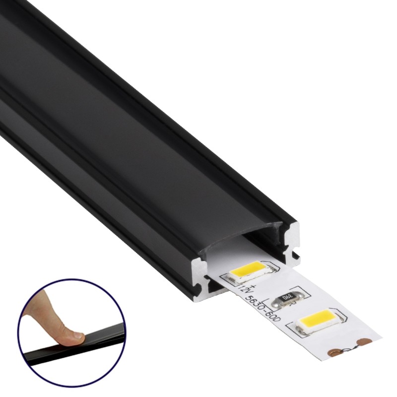 GLOBOSTAR® ALP-LINEAR SURFABO 70806-1M Επιφανειακό Προφίλ Αλουμινίου με Μαύρο Φιμέ Πατητό Κάλυμμα για Ταινίες LED IP20 - Μαύρο -