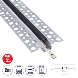 GLOBOSTAR® ALP-PLASTERIN GYPSO 70839-2M Χωνευτό Προφίλ Αλουμινίου Ειδικό για Γυψοσανίδα με Μαύρο Φιμέ Πατητό Κάλυμμα για Ταινίες