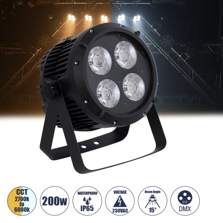 GloboStar® 51119 TYPHON Επαγγελματική Κεφαλή PAR DMX512 200W AC 220V-240V - SPOT - 15° OSRAM LED Αδιάβροχη IP65 - CCT Θερμό Λευκ