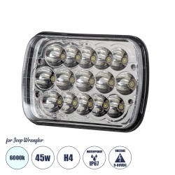 GloboStar® 85421 Φανάρι JEEP WRANGLER Βασικού Φωτισμού H4 H/L LED CREE CXB COB 45W 4500lm DC 9-80V Αδιάβροχο IP67 Ψυχρό Λευκό 60