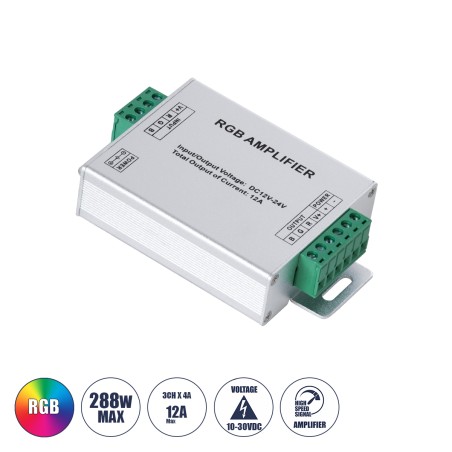 GloboStar® 73392 DC Power & Signal High Speed Amplifier Ενισχυτής Ισχύος & Σήματος Υψηλών Ταχυτήτων 3 Καναλιών DC 12-24V 3 x 4A 