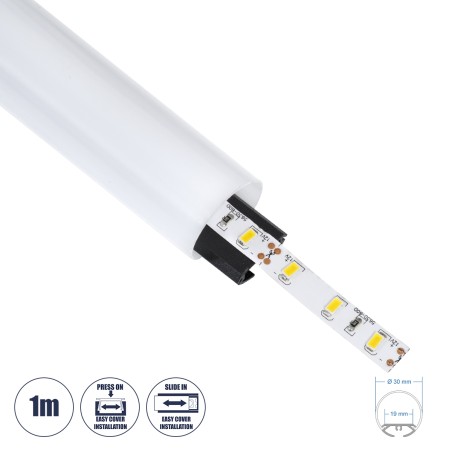 GLOBOSTAR® ALP-ROUND TUBIT 70854-1M Επιφανειακό & Κρεμαστό Προφίλ Αλουμινίου με Λευκό Γαλακτερό Πατητό Κάλυμμα για Ταινίες LED I