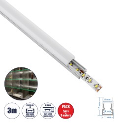 GloboStar® GLASSBOARD-PROFILE 70808-3M Προφίλ Αλουμινίου - Βάση & Ψύκτρα Ταινίας LED με Λευκό Γαλακτερό Κάλυμμα - Χρήση για Μορι