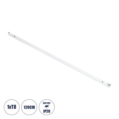 GloboStar® TUBATO 60149 Μεταλλικό Σκαφάκι για 1 x Λάμπα 120CM T8 G13 LED AC 220-240V IP20 Μ120 x Π3.4 x Υ4.3cm - 5 Χρόνια Εγγύησ