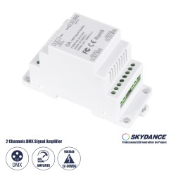 GloboStar® 73137 DA SKYDANCE DC DMX512 Signal Amplifier Din Rail Ράγας 2 Καναλιών DC 12-48V - IP20 Μ11.5 x Π5 x Υ6.5cm - 5 Χρόνι