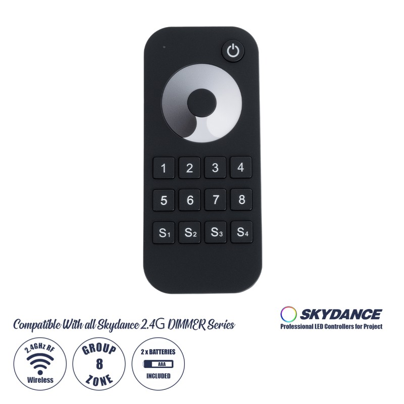 GloboStar® 73121 RT8 SKYDANCE Ασύρματο Χειριστήριο Αφής RF 2.4Ghz 8 Group για όλα τα Μονόχρωμα SKYDANCE Controller DC 3V 2 x AAA