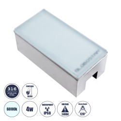 GLOBOSTAR® CYBOLITHOS 60951 Χωνευτό Αρχιτεκτονικο Φωτιστικό Σποτ Δαπέδου LED 4W 480lm 120° DC 24V Αδιάβροχο IP68 IK06 Ψυχρό Λευκ