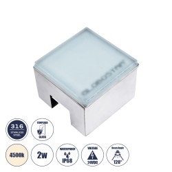 GLOBOSTAR® CYBOLITHOS 60947 Χωνευτό Αρχιτεκτονικο Φωτιστικό Σποτ Δαπέδου LED 2W 230lm 120° DC 24V Αδιάβροχο IP68 IK06 Φυσικό Λευ