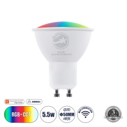 GLOBOSTAR® SMARTME 60487 Σποτ GU10 MR16 Smart Home WiFi με Λειτουργία μέσω Tuya APP LED 5.5W 550lm 120° AC 220-240V IP20 Πολύχρω