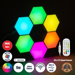 GloboStar® DIGIOCTA 90448 Σετ 6 Ψηφιακων LED RGB Φωτιστικών Κυψελών με Ψηφιακό Controller με WiFi Smart APP & Ασύρματο Χειριστήρ