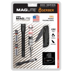 SP32TRK MINI MAGLITE 2x AAA LED Flashlight black & Gerber knife KIT