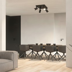 kelvo® SPOTA KLV-101-0146 Κινούμενο Φωτιστικό Σποτ Οροφής για 4 Λάμπες MR16 με Ντουί GU10 AC 220-240V IP20 - Μαύρο Ματ - Μ26 x Π