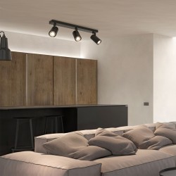 kelvo® SPOTA KLV-101-0138 Κινούμενο Φωτιστικό Σποτ Οροφής για 3 Λάμπες MR16 με Ντουί GU10 AC 220-240V IP20 - Μαύρο Ματ - Μ48 x Π