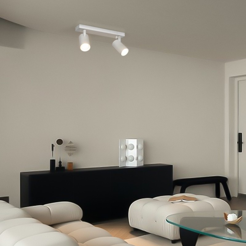 kelvo® SPOTA KLV-101-0137 Κινούμενο Φωτιστικό Σποτ Οροφής για 2 Λάμπες MR16 με Ντουί GU10 AC 220-240V IP20 - Λευκό Ματ - Μ30 x Π