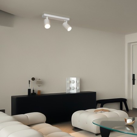 kelvo® SPOTA KLV-101-0137 Κινούμενο Φωτιστικό Σποτ Οροφής για 2 Λάμπες MR16 με Ντουί GU10 AC 220-240V IP20 - Λευκό Ματ - Μ30 x Π