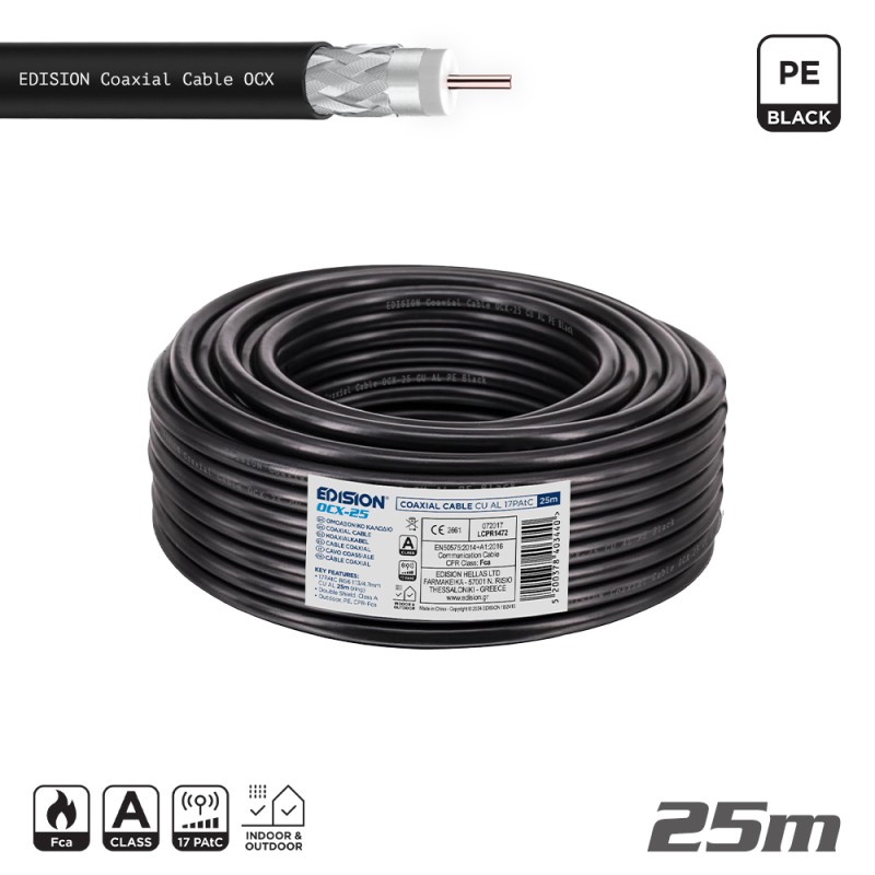 COAXIAL Cable OCX-25 CU AL Fca PE Black 25m
