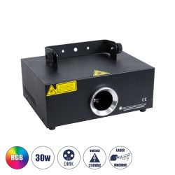 GloboStar® ARES 51127 Επαγγελματικό Laser Projector 30W 1000Mw 300mW RED/635nm - 100mW GREEN/532nm - 600mW BLUE/450nm - AC 220V-