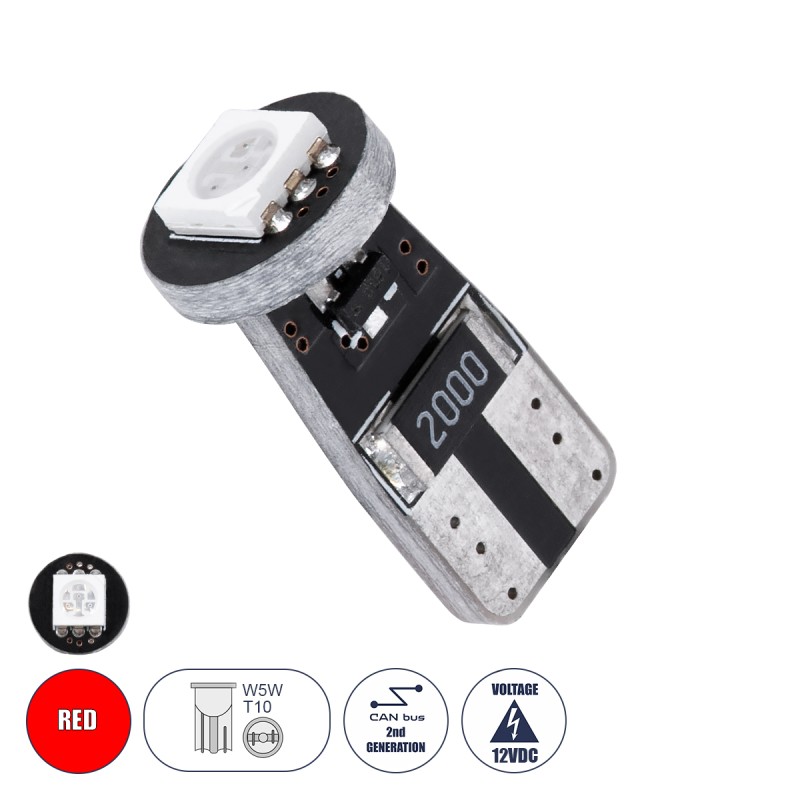 GloboStar® T10 W5W 71740 Λάμπα Αυτοκίνητου LED 2rd Generation Can-Bus Series 1xSMD5050 1.5W 120lm 120° DC 12V IP20 Φ1 x H2.2cm Κ